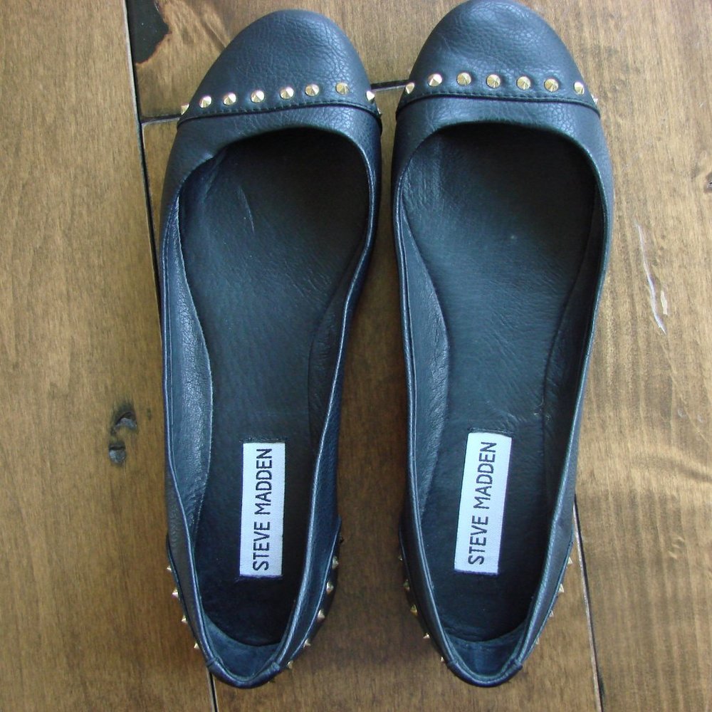 Steve Madden Black with Gold Stud Ballet Flat Shoe